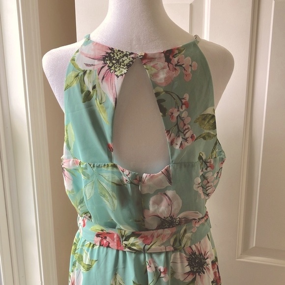 Vince Camuto Floral Chiffon Halter Dress High-Low Green Size 14 - Picture 9 of 16